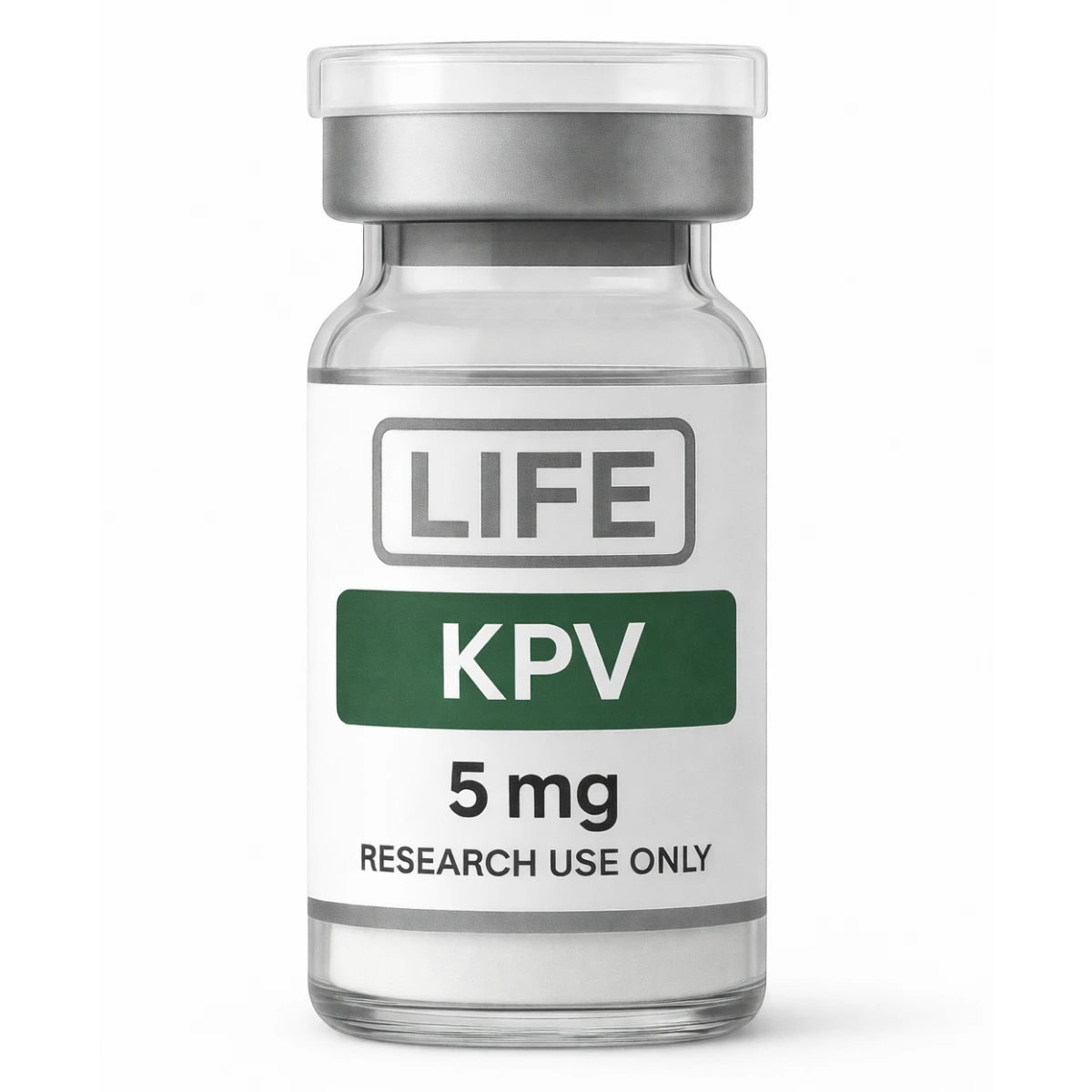 KPV 5 mg lyophilized peptide vial labeled Life Peptide