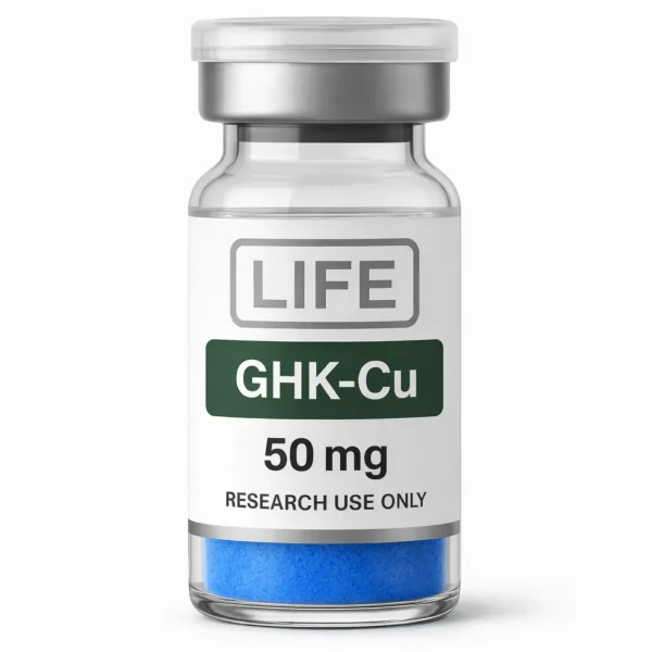GHK-Cu 50 mg lyophilized peptide vial labeled Life Peptide