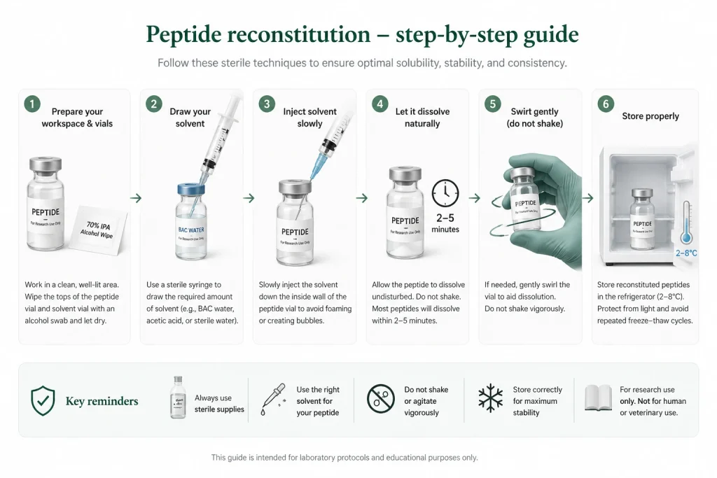 Diagram representing peptide reconstitution guide