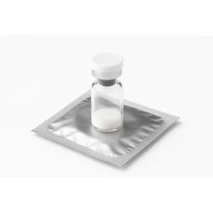 Peptide vial on top of a condom representing reproductive health and vitality peptide research