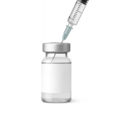 Peptide fial and syringe representing solutions and supplies for peptide research