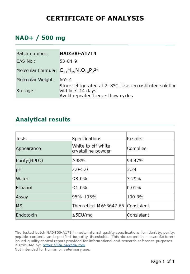 NAD+ coenzyme for cellular energy from Life Peptide