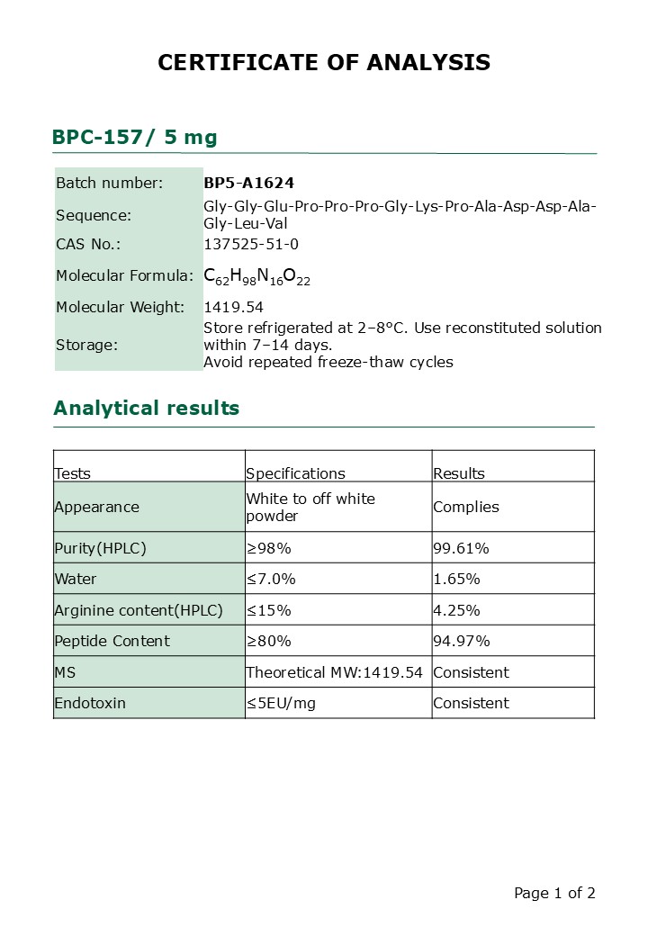 BPC-157 5 mg – Tissue Repair Research Peptide