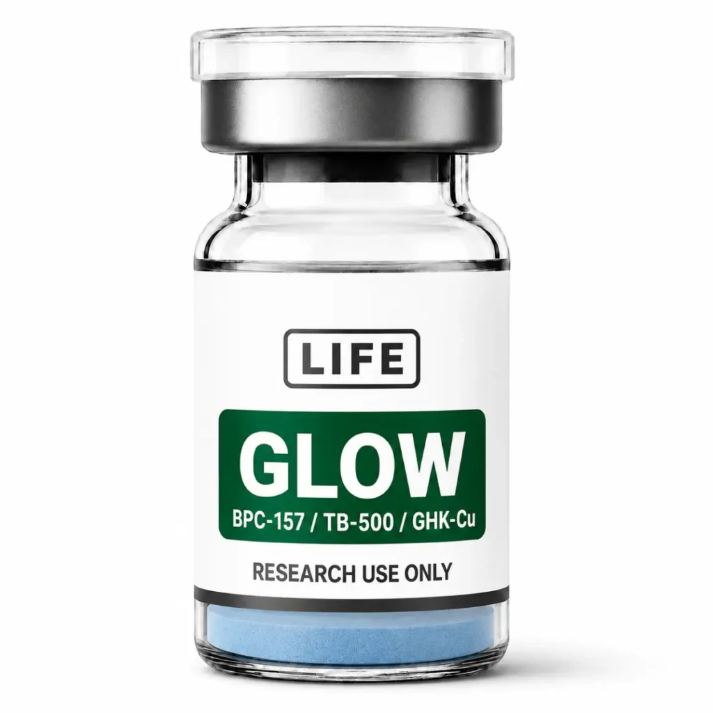 Buy Glow blend (BPC-157 / 10 mg + TB500 / 10 mg + GHK-Cu 50 mg) lyophilized peptide from Life Peptide