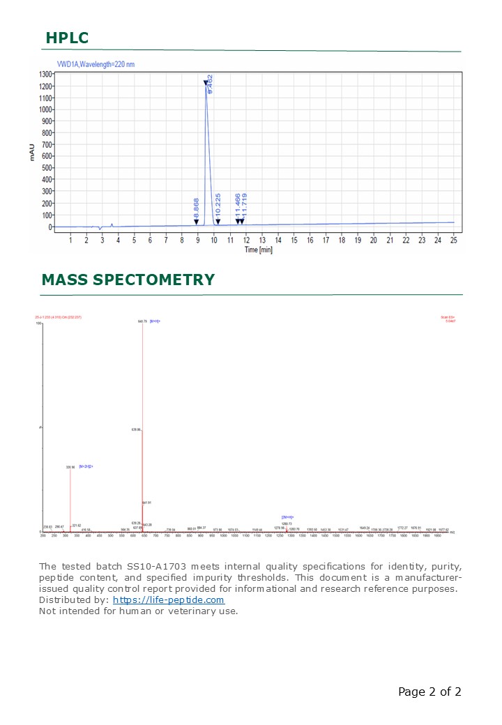 SS-31 certificate of analysis including HPLC and MS